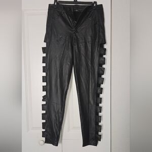Black Faux Leather Pants with Side Cutouts